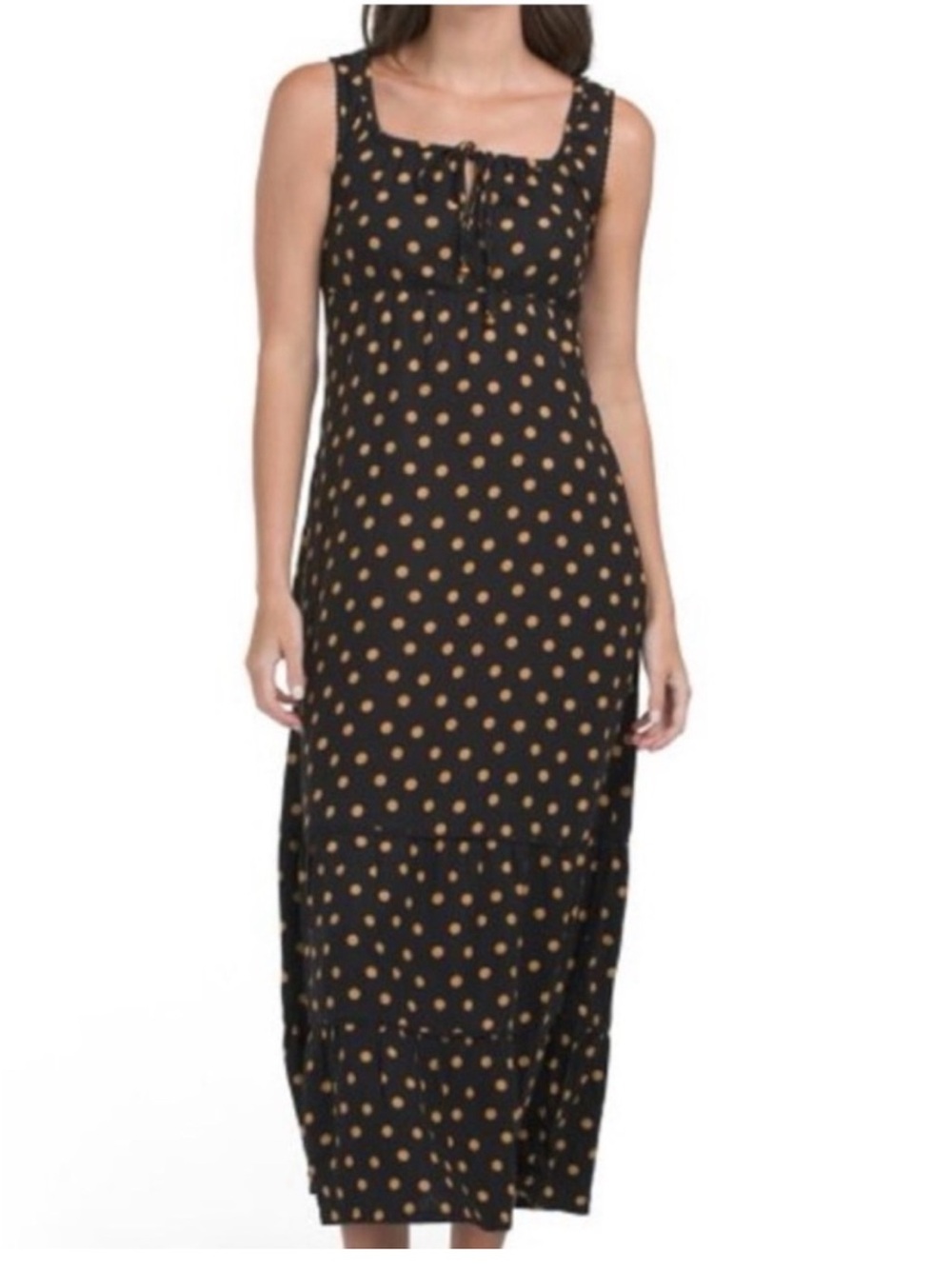 Cynthia Rowley classic sleeveless Scoop neck Black polka dot midi maxi dress  8